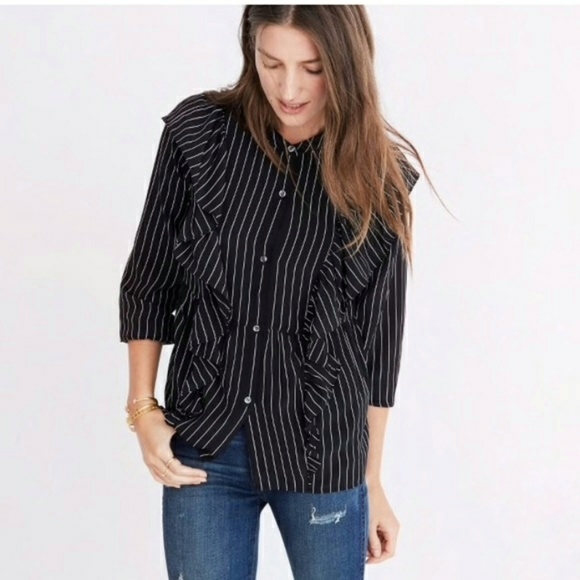Madewell Tops - Madewell x Alexa Chung Silk Ruffle Button Blouse M
